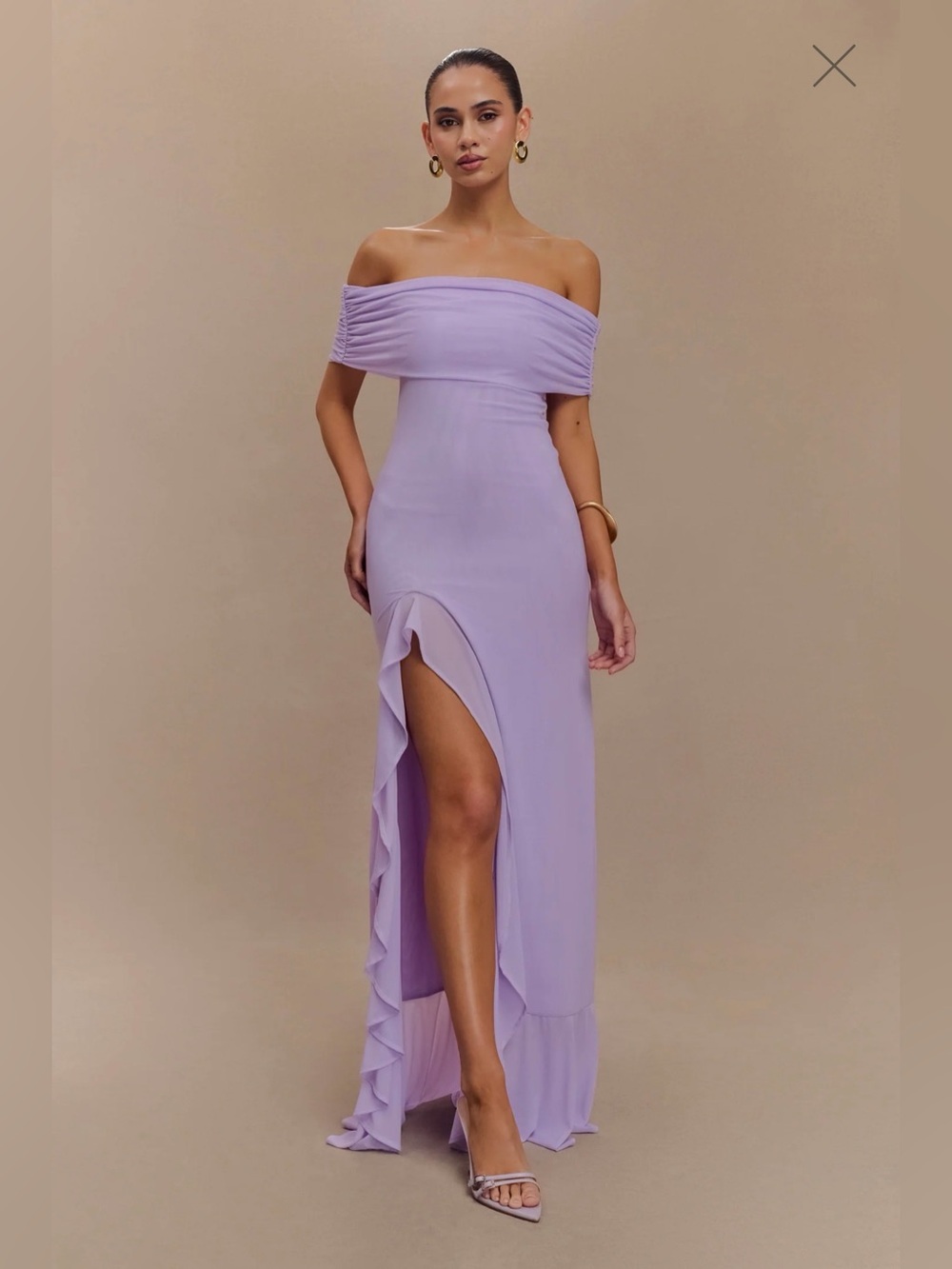 Meshki “Audrey” Off-the-Shoulder Lilac Maxi Dress - XS